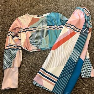 Zara Multicolor Geometric Print Top and Pants Set